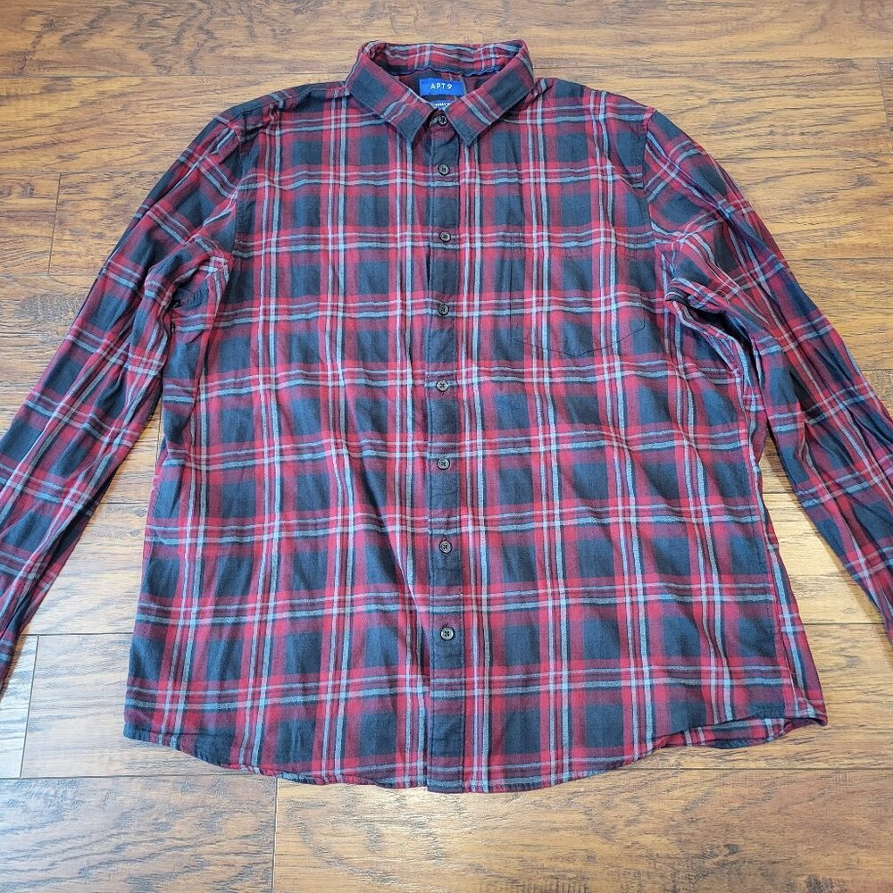 APT 9 Seriously Soft Red Plaid Button-Front Collared Long Sleeve Shirt sz XXL